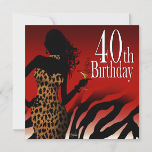 Bombshell Zebra 40th Birthday Party Red Invitation
