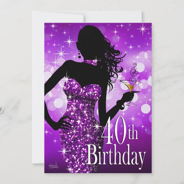 Bombshell Zebra 40th Surprise Party | purple Invitation (Front)