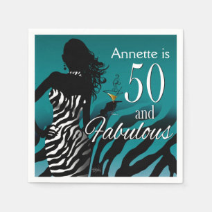 Bombshell Zebra 50th Birthday   teal Napkin