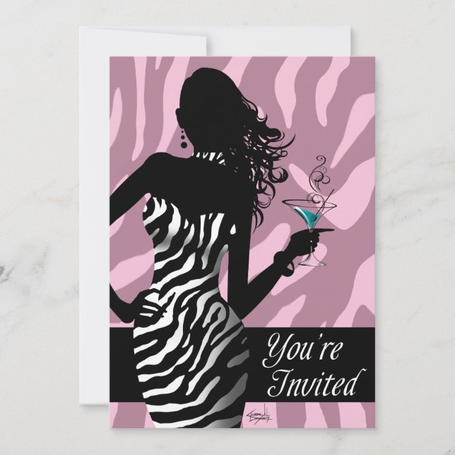 Bombshell Zebra Bachelorette Ladies Night Pink Invitation (Front)