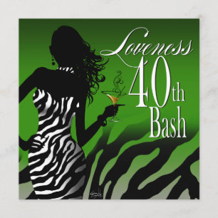 Bombshell Zebra Loveness 40th Birthday Green Invitation