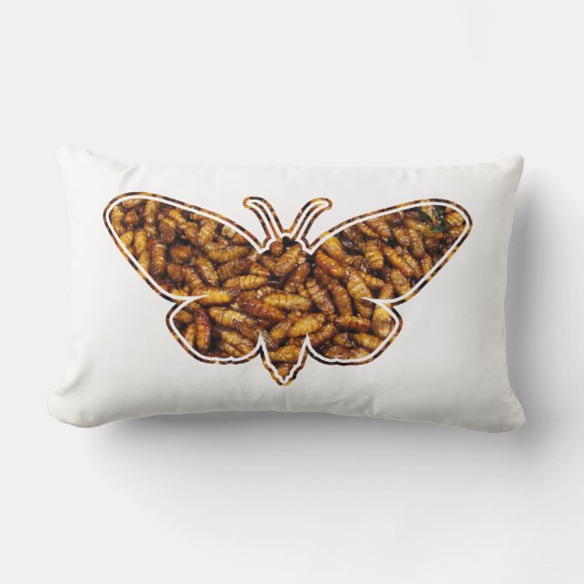 Bombyx Mori Silk Moth Life Cycle Silhouette Lumbar Cushion (Front)