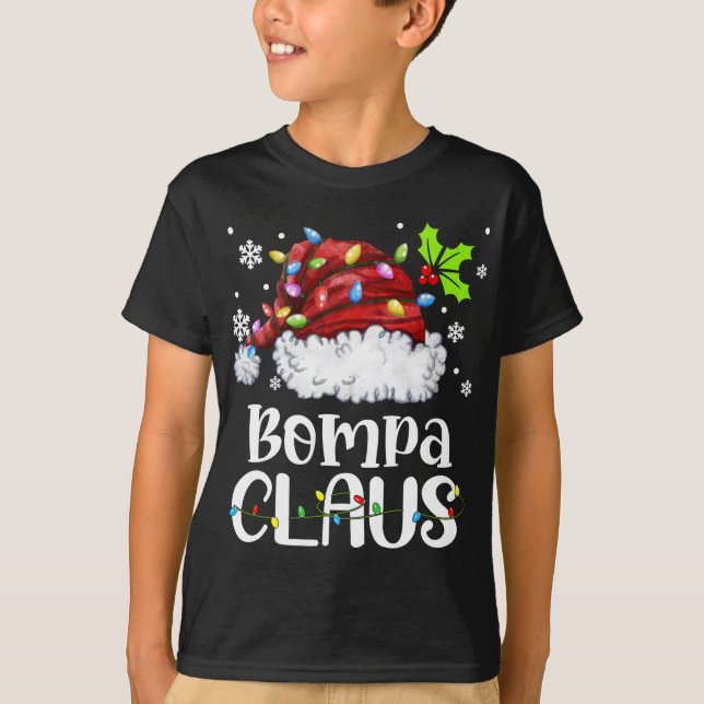 Bompa Claus Santa Hat Christmas Light Xmas Family T-Shirt (Front)