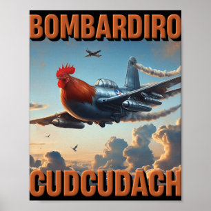 Bomrdiro Cudcudach Italian Brainrot Plane Rooster Poster