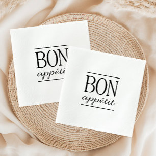 BON APPETIT Black And White Typography Napkin