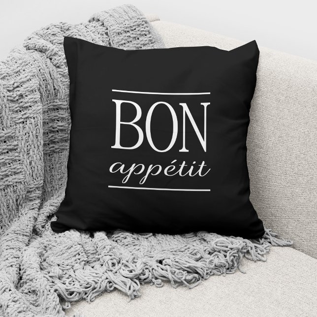BON APPETIT Black Kitchen Typography Quote Cushion (Creator Uploaded)