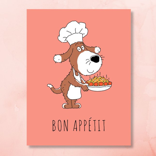 Bon Appétit Chef Cook Cute Funny Dog Puppy Cartoon Postcard (Creator Uploaded)
