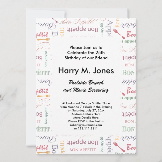 Bon Appetit Classic Pattern Invitation (Back)