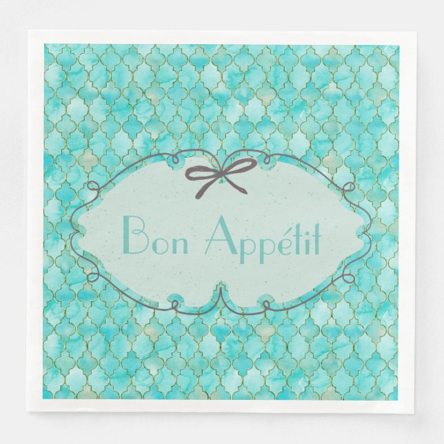 Bon Appétit -costumized Aqua Gold Maroccan pattern Napkin (Front)
