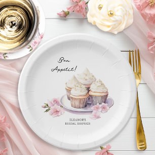 Bon Appetit Cupcakes and Pink Flowers Paper Plate