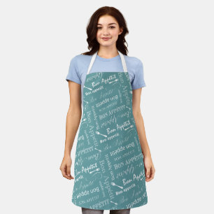 Bon Appetit French Chef Green and White Pattern Apron