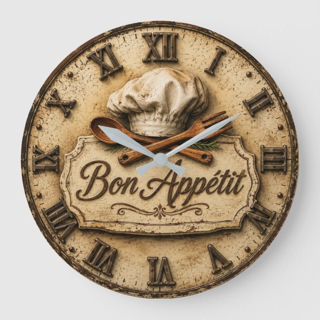 Bon Appétit French Country Chef Kitchen  Large Clock (Front)