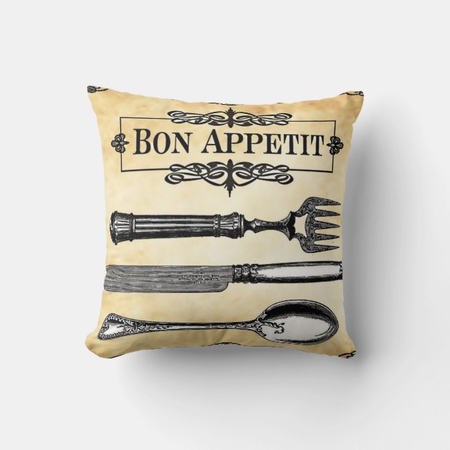 Bon Appetit French Table Setting Decorative Pillow (Front)