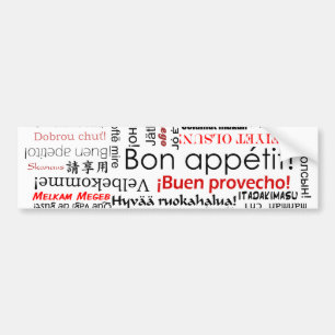 Bon appetit in many different languages typography bumper sticker