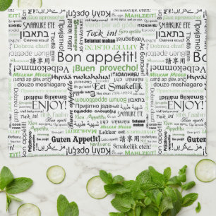 Bon appetit in other languages - green tea towel