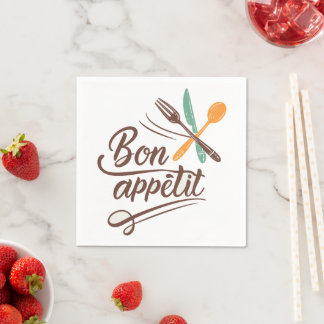 Bon Appétit Kitchen Decor Cutlery Illustration Napkin