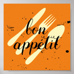 bon appetit  kitchen quote word art modern style poster