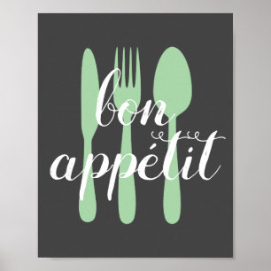 bon appetit  kitchen quote word art modern style poster