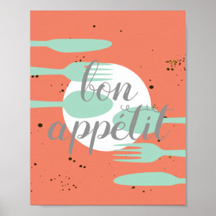 bon appetit  kitchen quote word art modern style poster