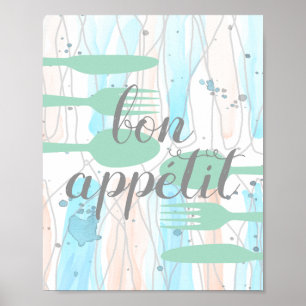 bon appetit  kitchen quote word art modern style poster