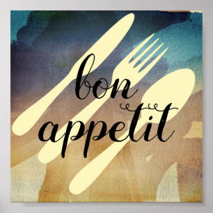 bon appetit  kitchen quote word art modern style poster