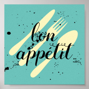 bon appetit  kitchen quote word art modern style poster