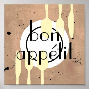 bon appetit  kitchen quote word art modern style poster