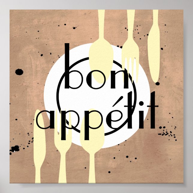 bon appetit  kitchen quote word art modern style poster (Front)