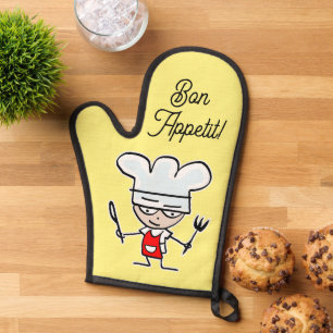 Bon Appétit oven mitt with cute cartoon chef cook