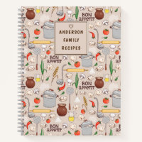 Bon Appetit Pattern Personalised Recipe Notebook