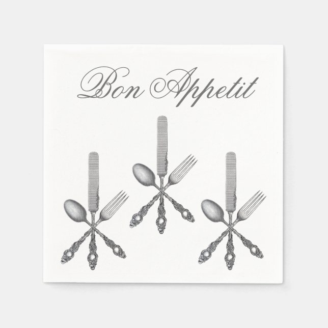 Bon Appetit Quote Fork Spoon Knife Cutlery Elegant Napkin (Front)