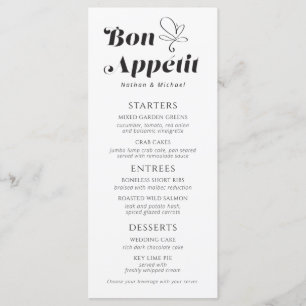 Bon Appetit Wedding Dinner Black White Menu