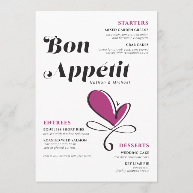 Bon Appetit Wedding Dinner Menu (Front)
