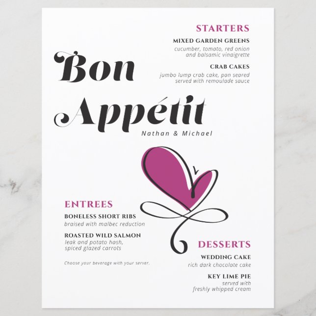 Bon Appetit Wedding Dinner Menu (Front)