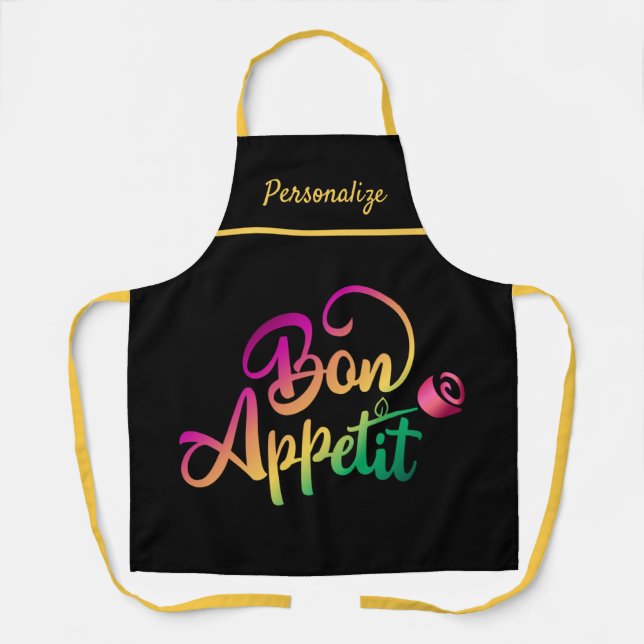 Bon Appetite Quote Purple Yellow Black Cooking Apron (Front)