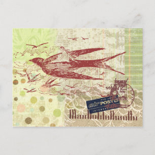 Bon Boyage Thumbelina Vintage Collage Art Postcard