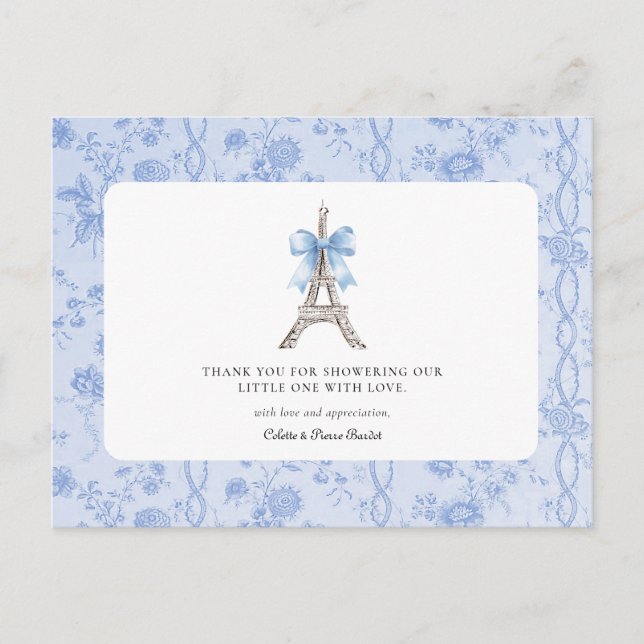 Bon Jour Bebe Romantic Blue French Thank You  Postcard (Front)