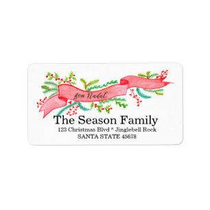 Bon Nadal, watercolor Christmas banner Label