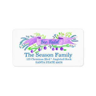 Bon Nadal, watercolor Christmas banner Label