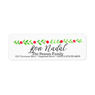Bon Nadal, watercolor Christmas banner Return Address Label