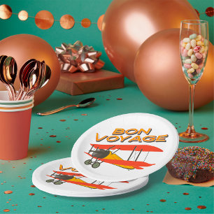 Bon Voyage Biplane Vintage Aeroplane Paper Plate
