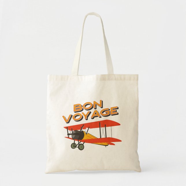 Bon Voyage Biplane Vintage Aeroplane Tote Bag (Front)