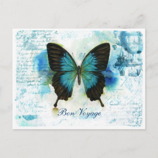 Bon Voyage Blue Butterfly VictorianTravel Postcard