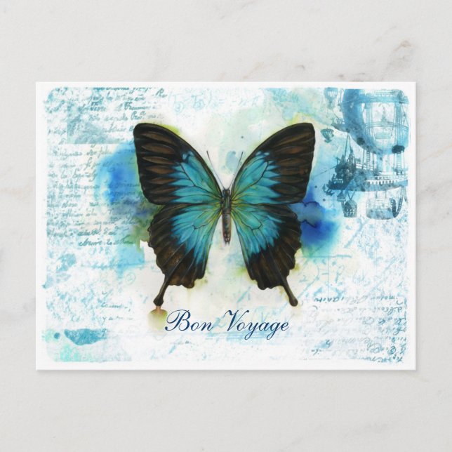 Bon Voyage Blue Butterfly VictorianTravel Postcard (Front)