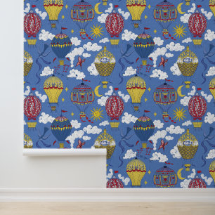 Bon Voyage Blue Yellow & Red Hot Air Balloons Wallpaper