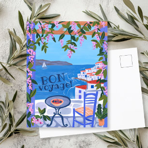 BON VOYAGE Flowers Terrace Greek Island Postcard