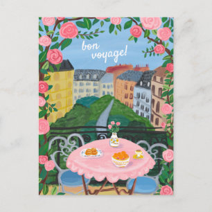 BON VOYAGE Flowers Terrace Tea Time Paris Postcard