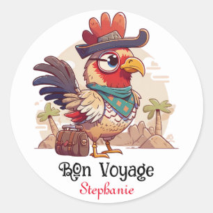 Bon Voyage Funny Chicken Cartoon Classic Round Sticker