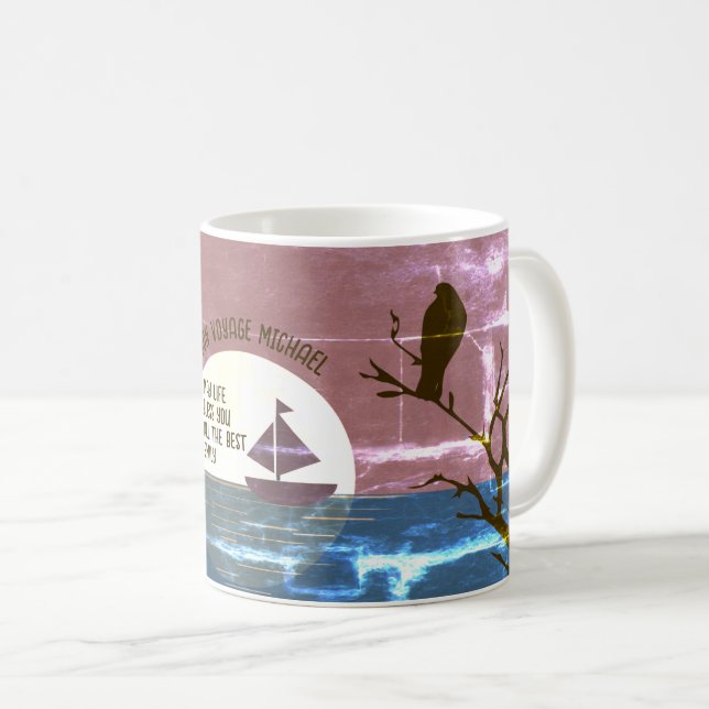 Bon Voyage Gift Personalised Sailing into Sunset 2 Coffee Mug (Front Right)