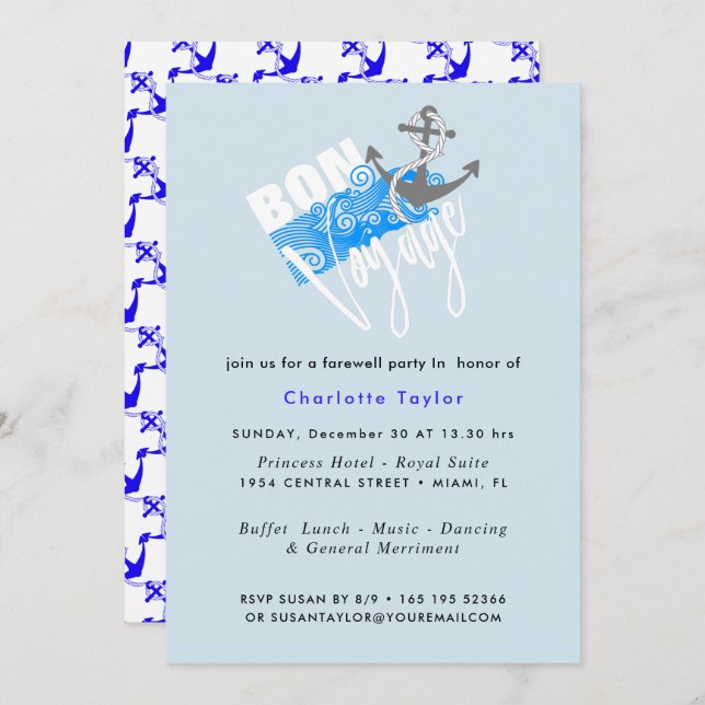 Bon Voyage Nautical Farewell Party Invite (Front/Back)